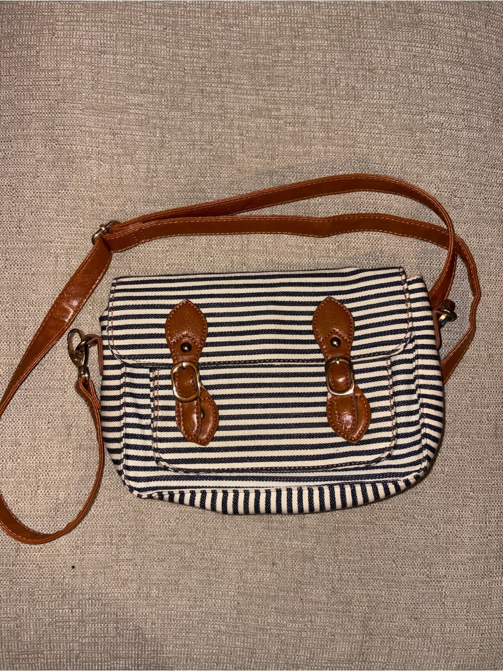 Street Level Striped Canvas Crossbody Bag - navy/white